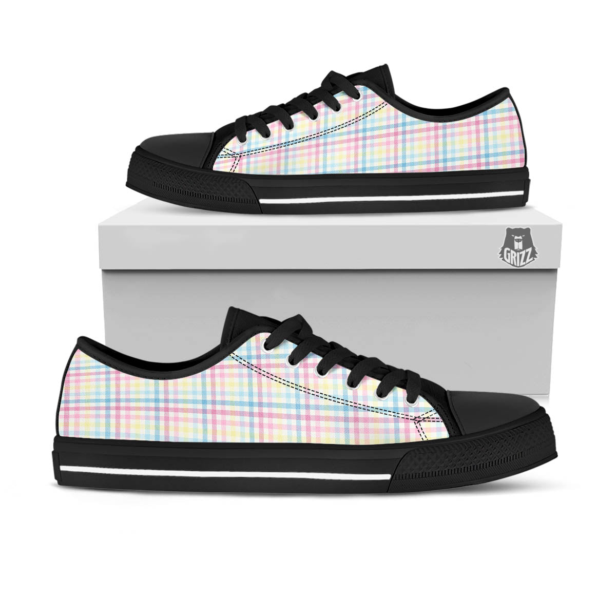 Pastel Plaid Cotton Candy Print Pattern Black Low Top Shoes-grizzshop
