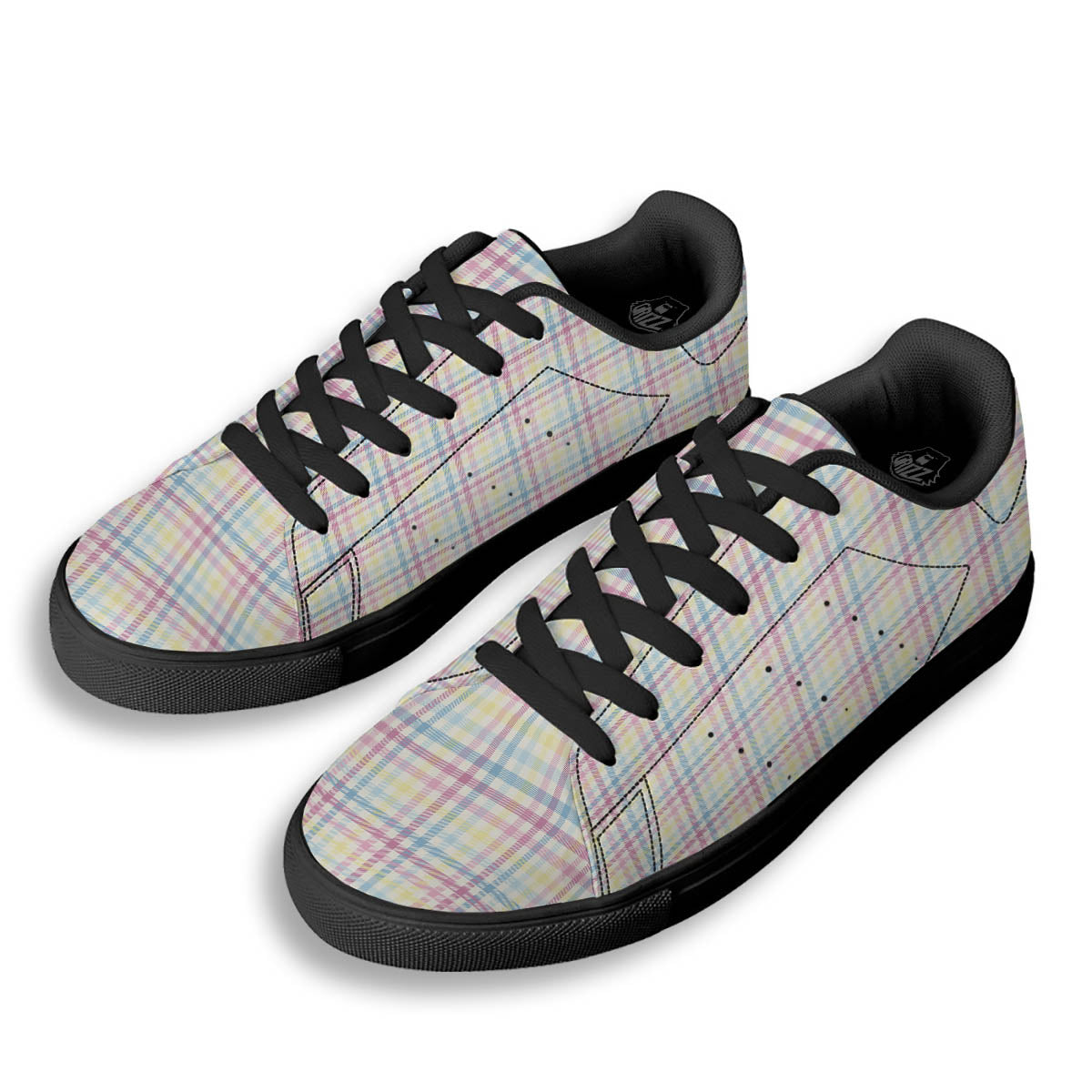 Pastel Plaid Cotton Candy Print Pattern Black Low Top Sneakers-grizzshop