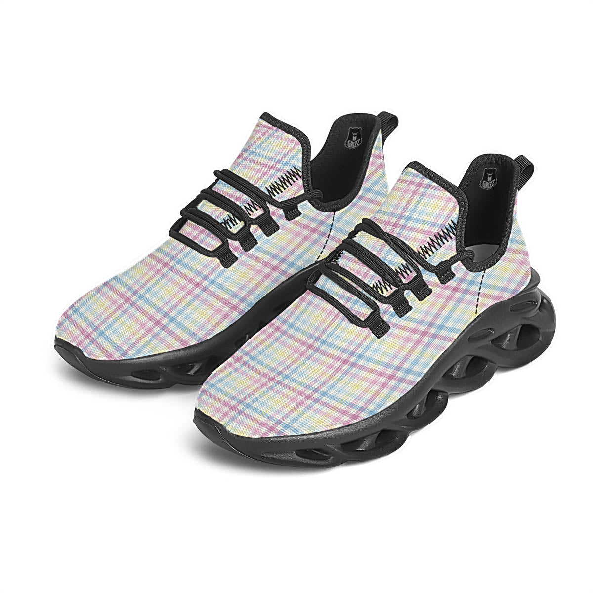 Pastel Plaid Cotton Candy Print Pattern Black Running Shoes-grizzshop