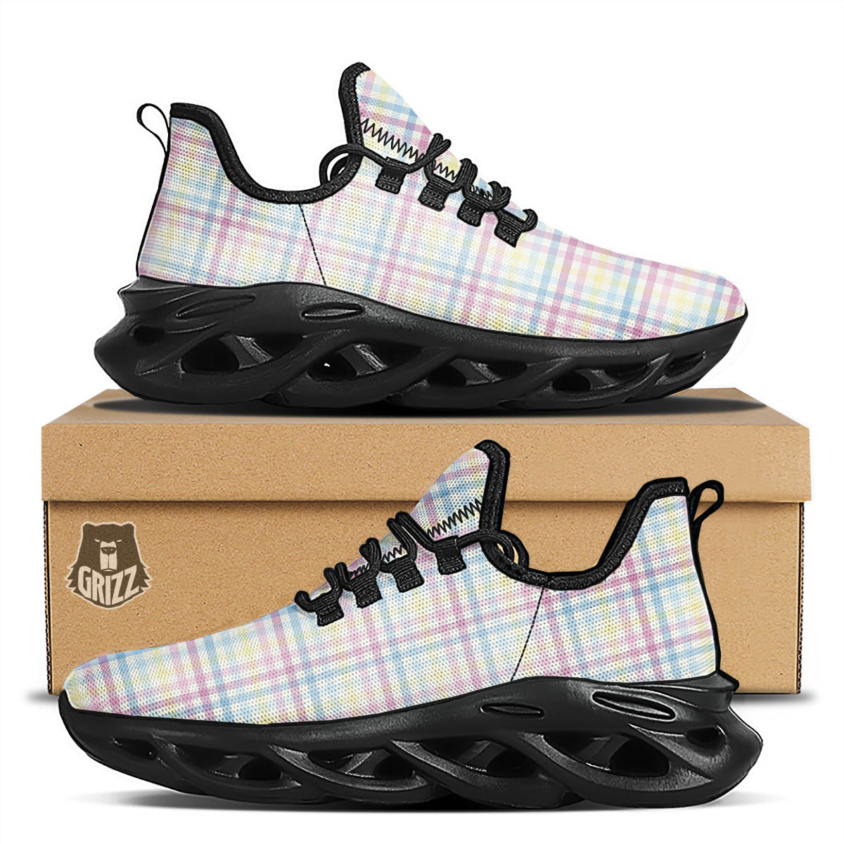Pastel Plaid Cotton Candy Print Pattern Black Running Shoes-grizzshop