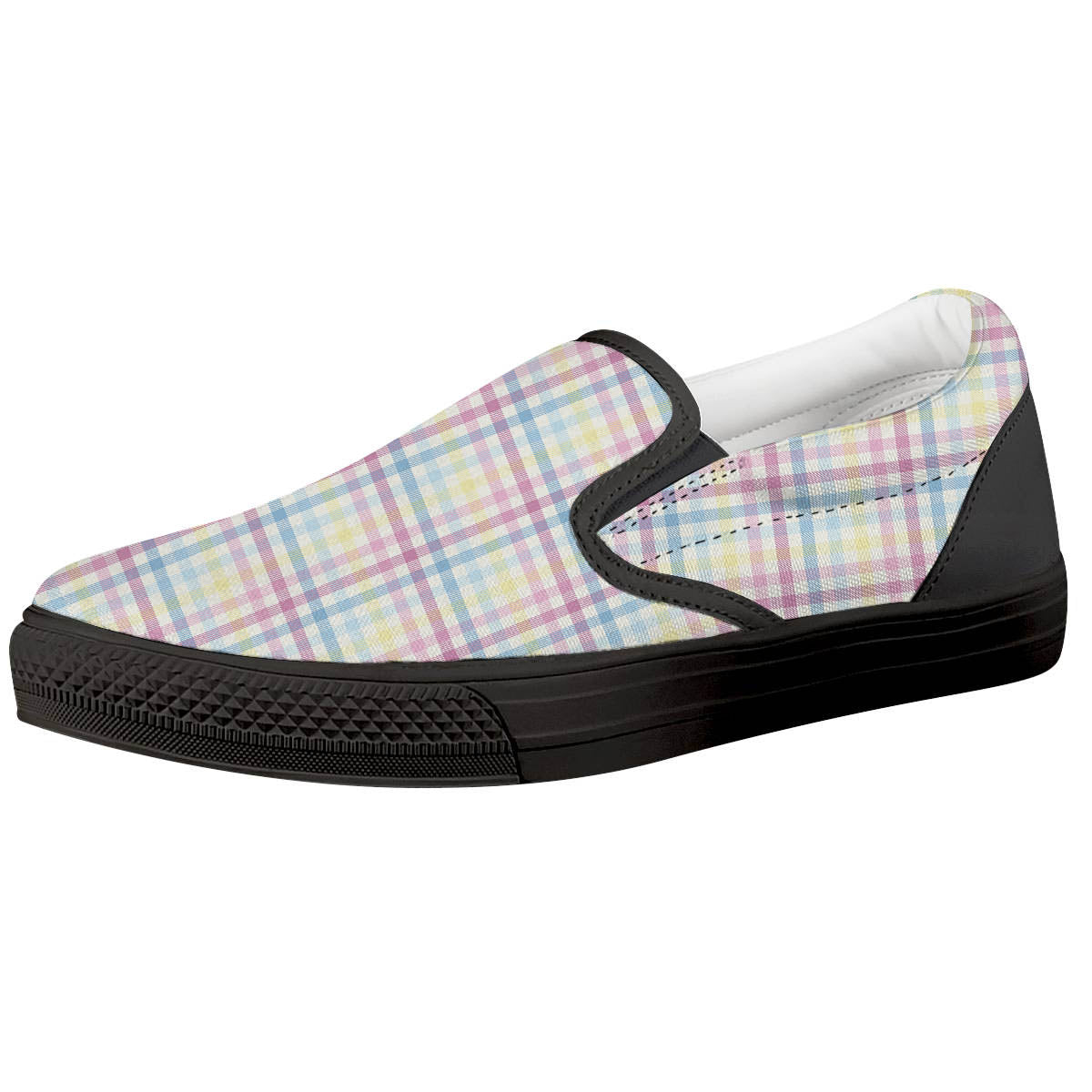 Pastel Plaid Cotton Candy Print Pattern Black Slip On Shoes-grizzshop