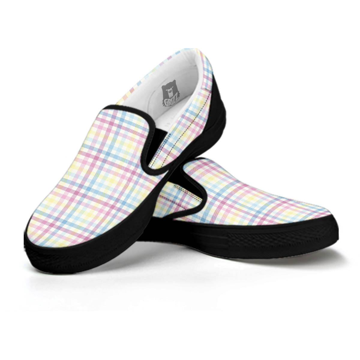Pastel Plaid Cotton Candy Print Pattern Black Slip On Shoes-grizzshop