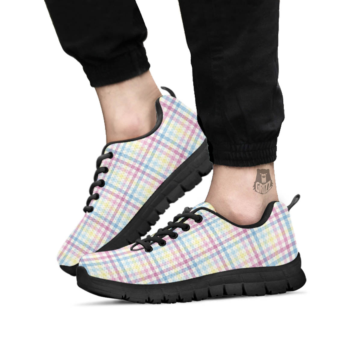 Pastel Plaid Cotton Candy Print Pattern Black Sneaker-grizzshop
