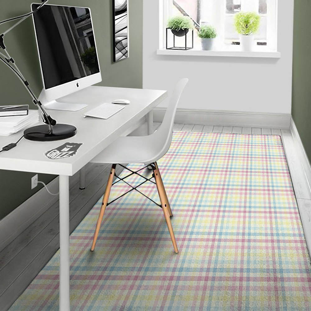 Pastel Plaid Cotton Candy Print Pattern Floor Mat-grizzshop
