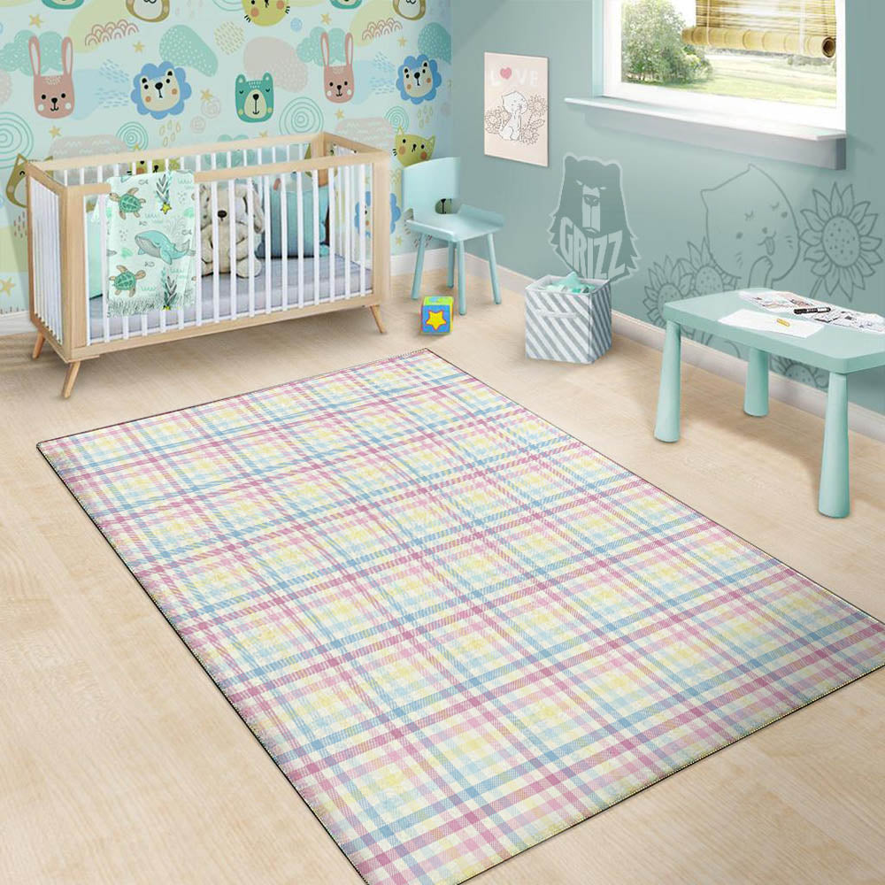 Pastel Plaid Cotton Candy Print Pattern Floor Mat-grizzshop
