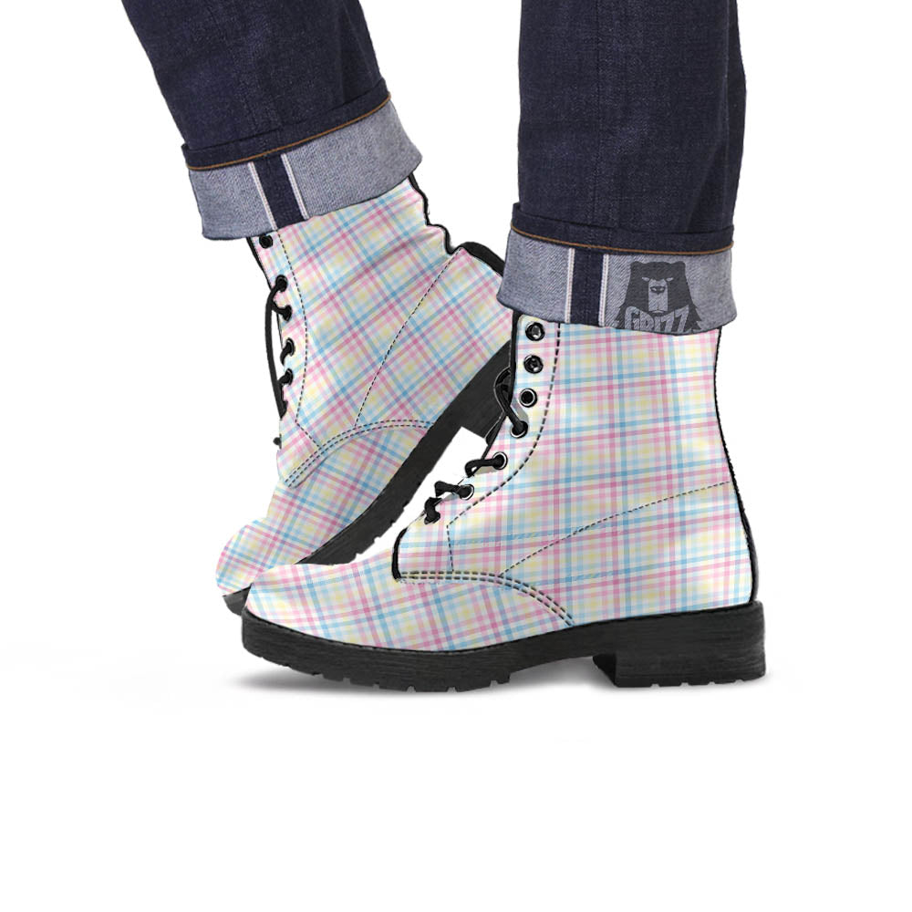 Pastel Plaid Cotton Candy Print Pattern Leather Boots-grizzshop