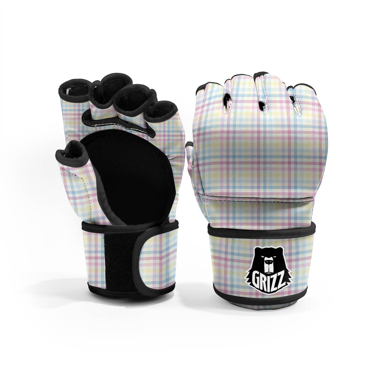 Pastel Plaid Cotton Candy Print Pattern MMA Gloves-grizzshop