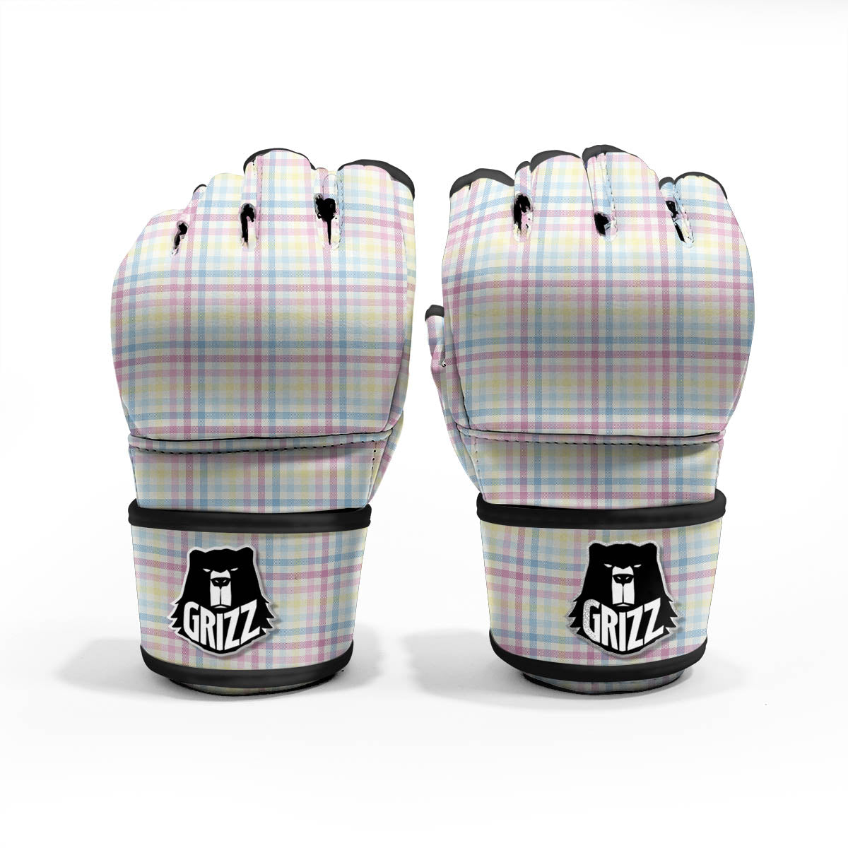 Pastel Plaid Cotton Candy Print Pattern MMA Gloves-grizzshop