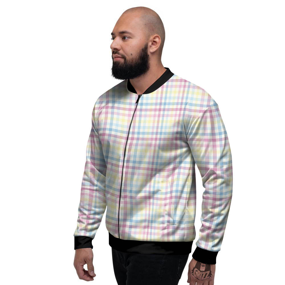 Pastel Plaid Cotton Candy Print Pattern Men's Bomber Jacket-grizzshop