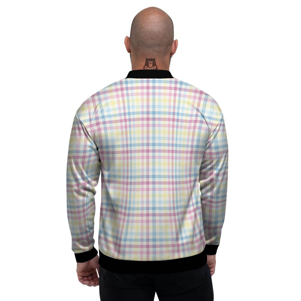 Pastel Plaid Cotton Candy Print Pattern Men's Bomber Jacket-grizzshop