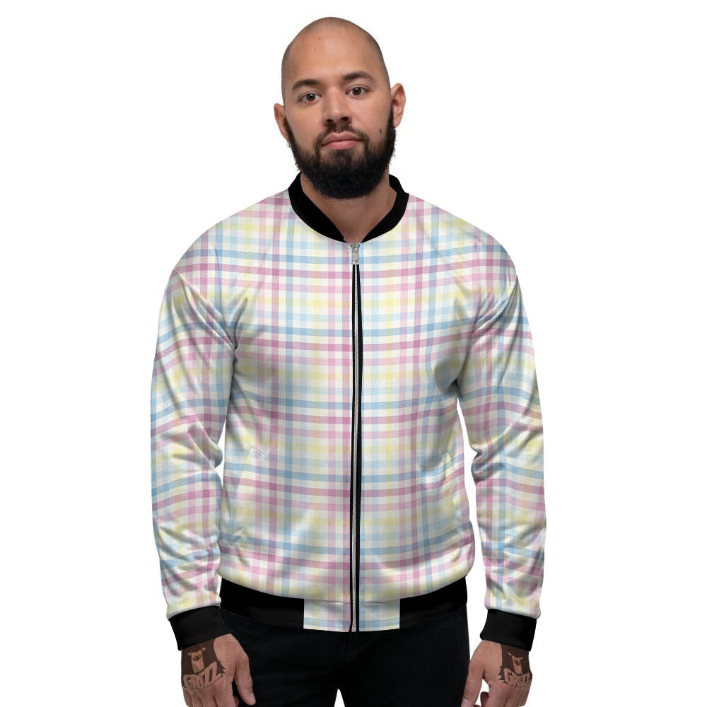 Pastel Plaid Cotton Candy Print Pattern Men's Bomber Jacket-grizzshop