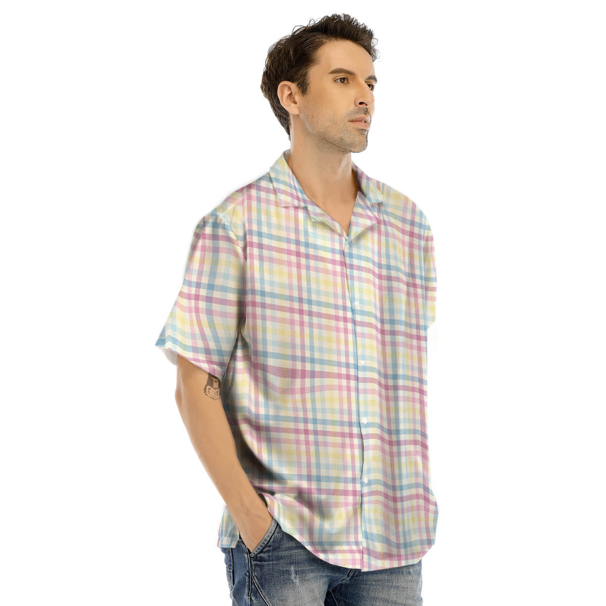Pastel Plaid Cotton Candy Print Pattern Men's Hawaiian Shirt-grizzshop