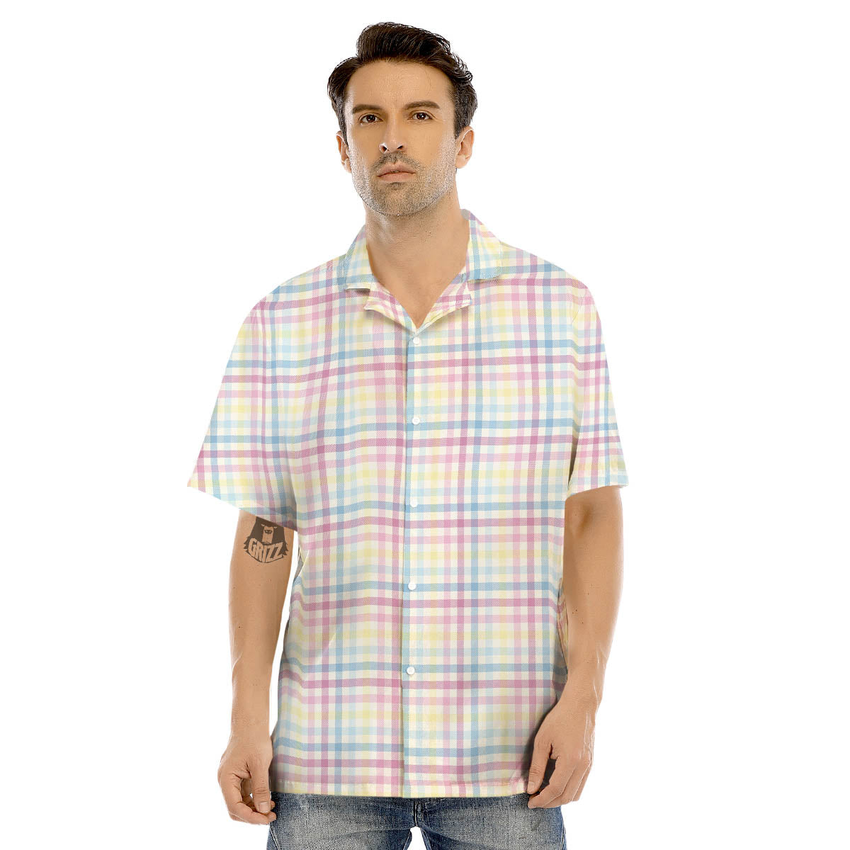 Pastel Plaid Cotton Candy Print Pattern Men's Hawaiian Shirt-grizzshop