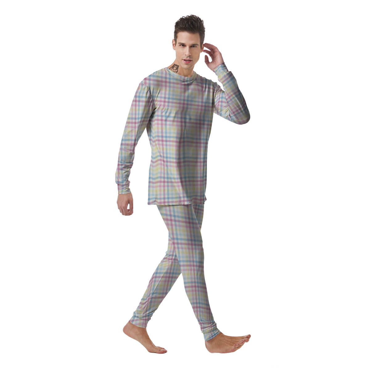 Pastel Plaid Cotton Candy Print Pattern Men's Pajamas-grizzshop