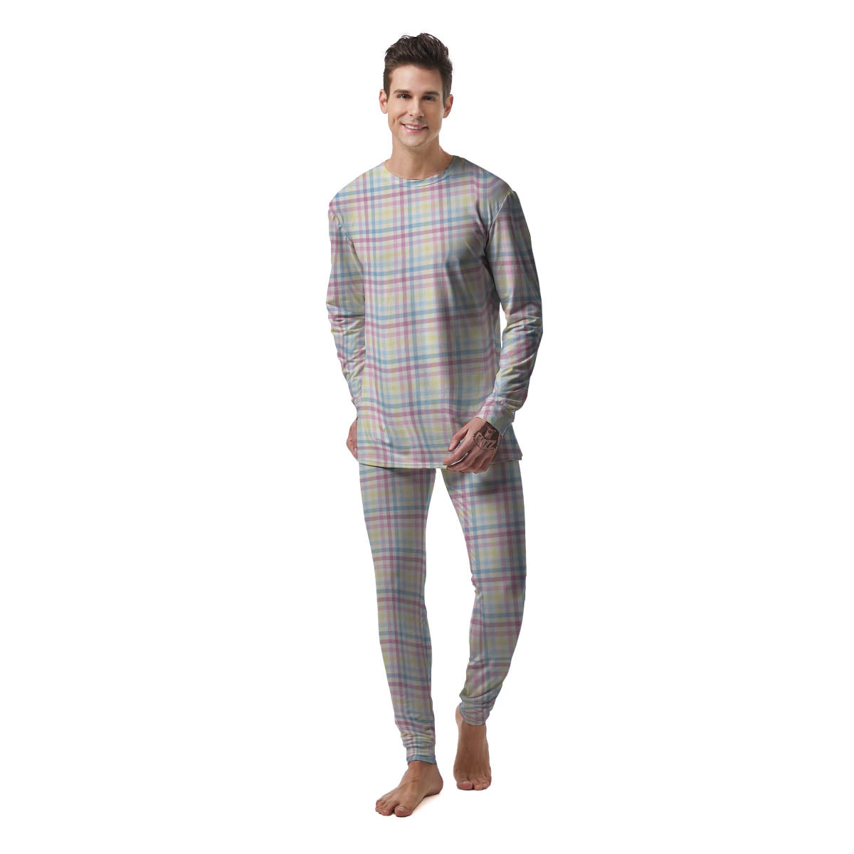 Pastel Plaid Cotton Candy Print Pattern Men's Pajamas-grizzshop