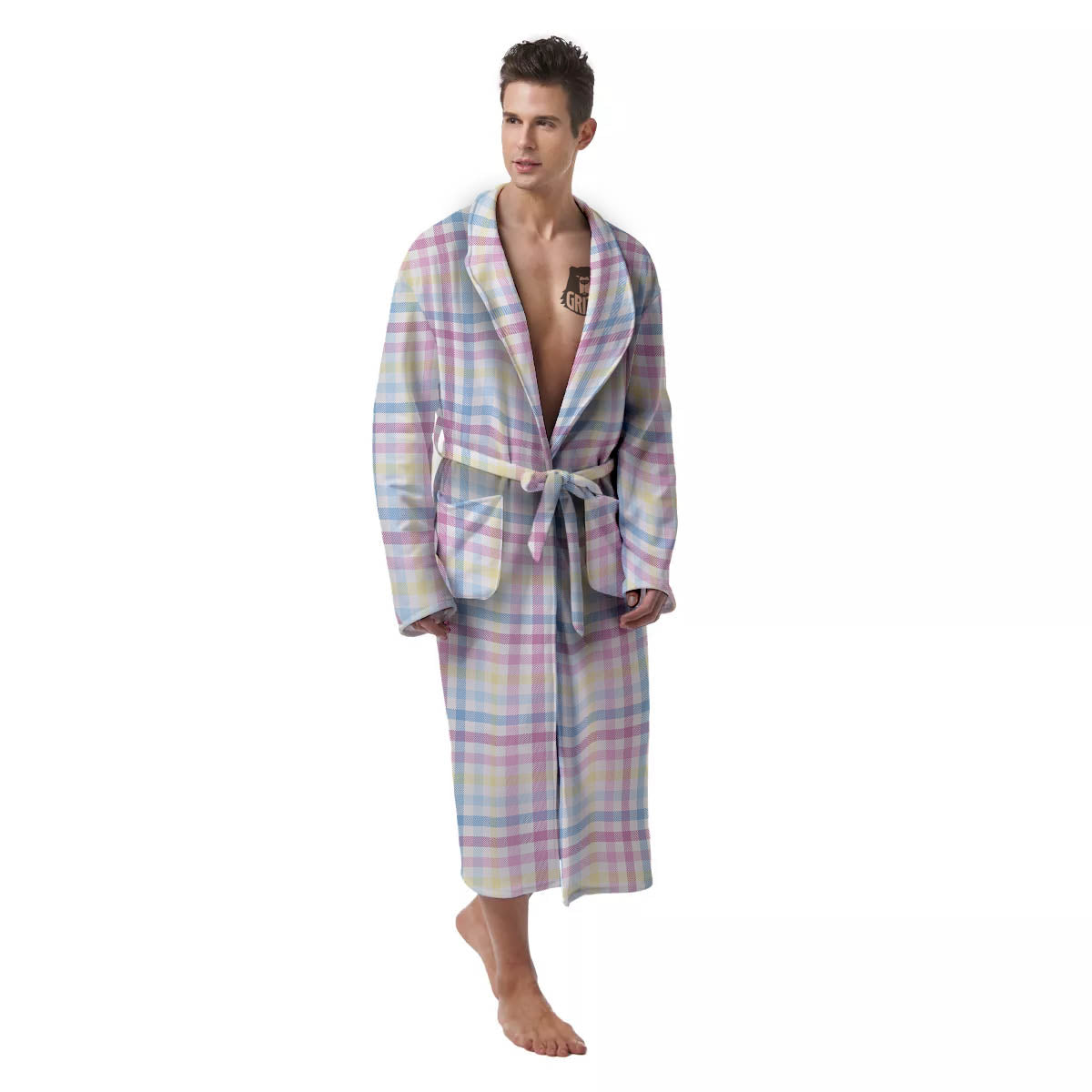 Pastel Plaid Cotton Candy Print Pattern Men's Robe-grizzshop
