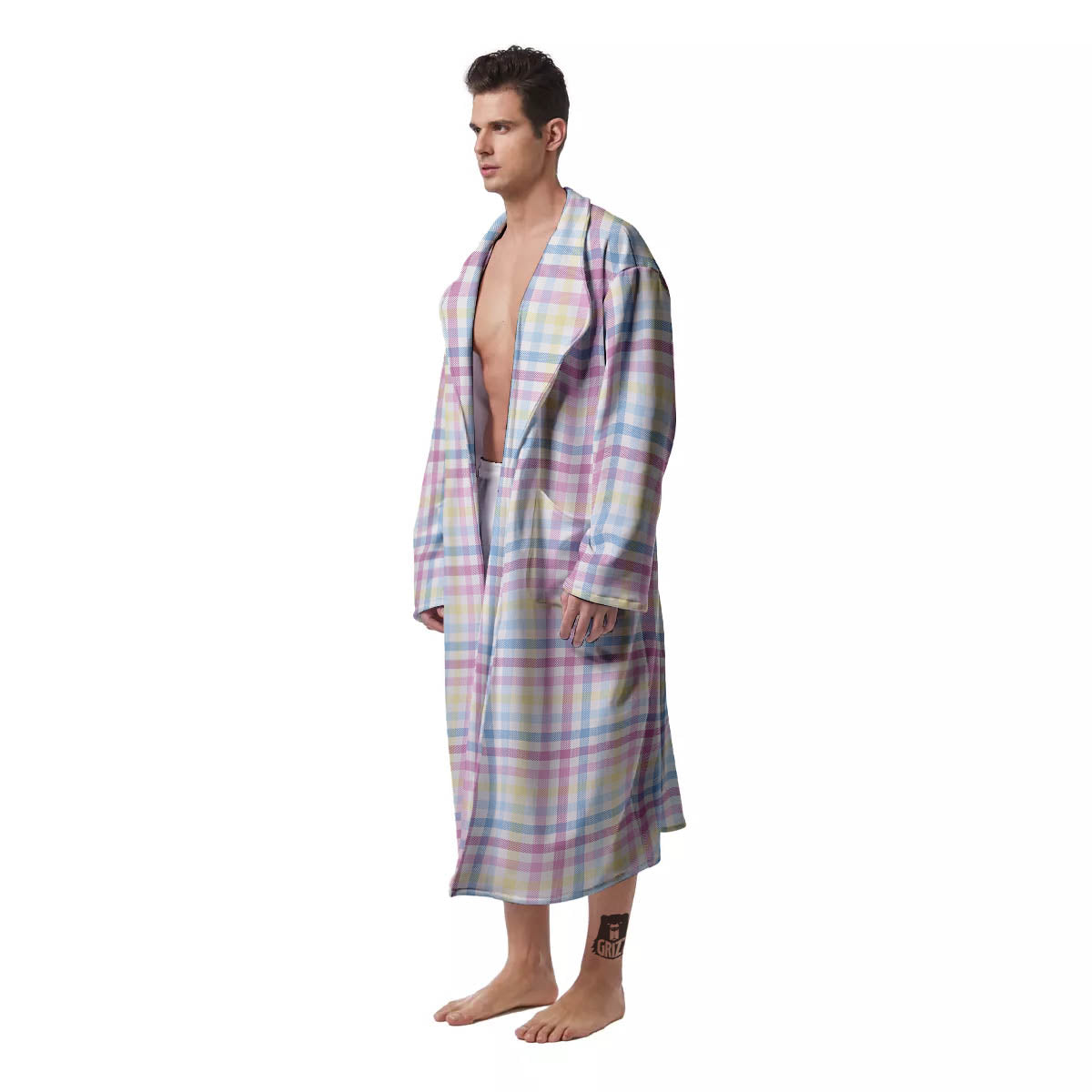 Pastel Plaid Cotton Candy Print Pattern Men's Robe-grizzshop