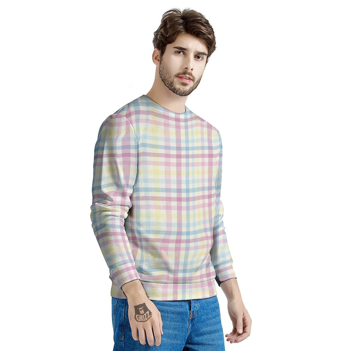 Pastel Plaid Cotton Candy Print Pattern Men's Sweatshirt-grizzshop
