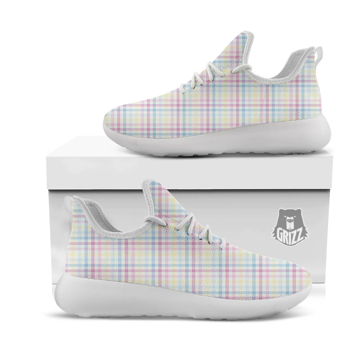 Pastel Plaid Cotton Candy Print Pattern White Athletic Shoes-grizzshop