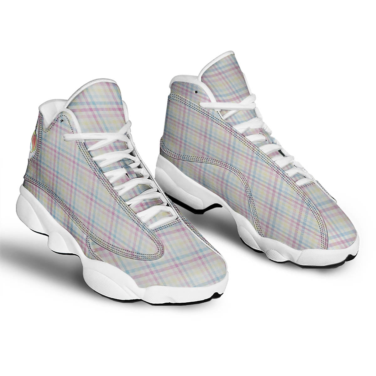 Pastel Plaid Cotton Candy Print Pattern White Basketball Shoes-grizzshop