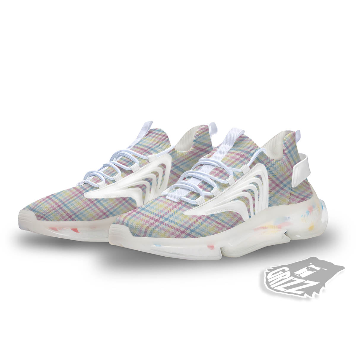 Pastel Plaid Cotton Candy Print Pattern White Gym Shoes-grizzshop