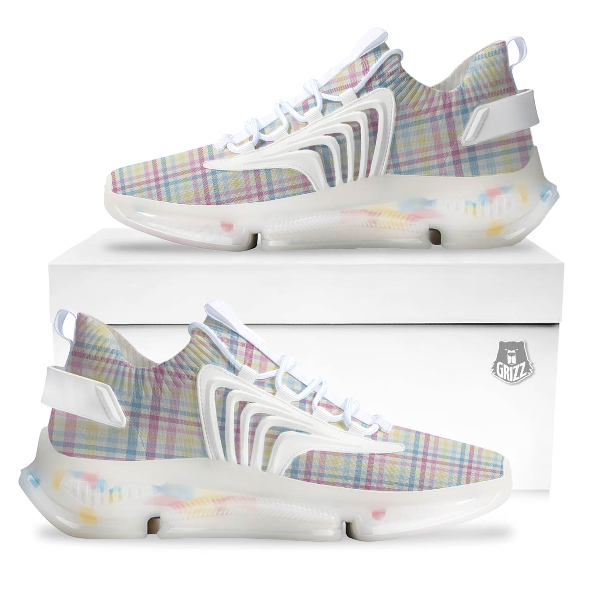 Pastel Plaid Cotton Candy Print Pattern White Gym Shoes-grizzshop