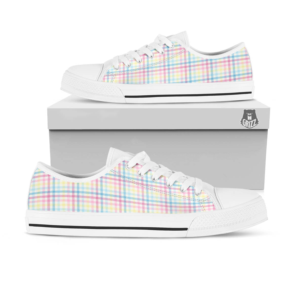 Pastel Plaid Cotton Candy Print Pattern White Low Top Shoes-grizzshop