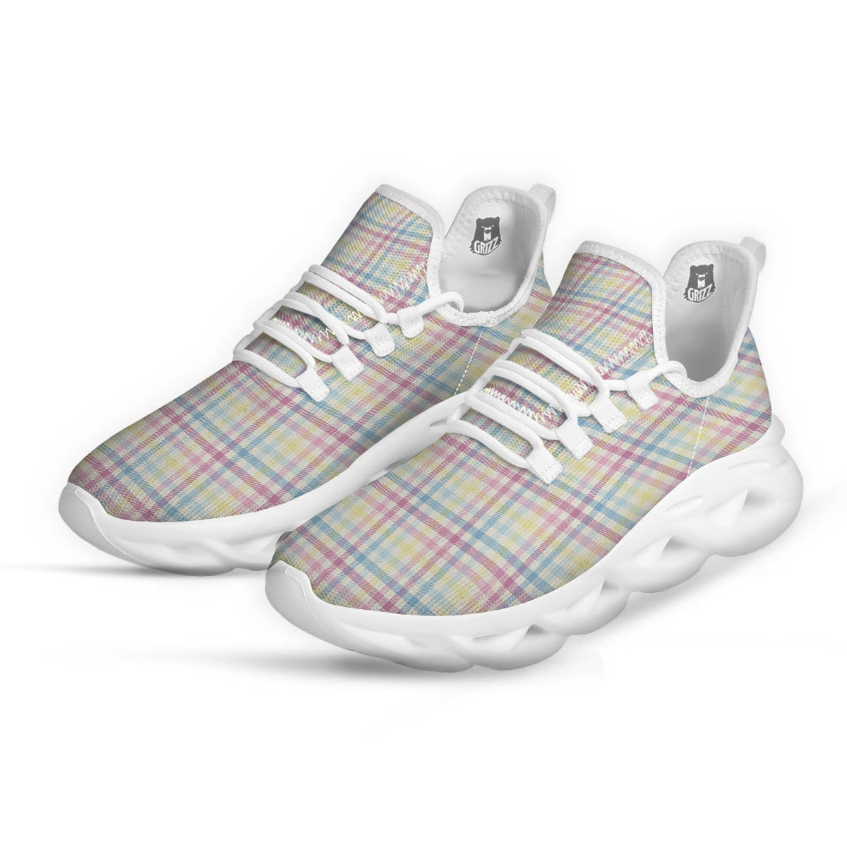 Pastel Plaid Cotton Candy Print Pattern White Running Shoes-grizzshop