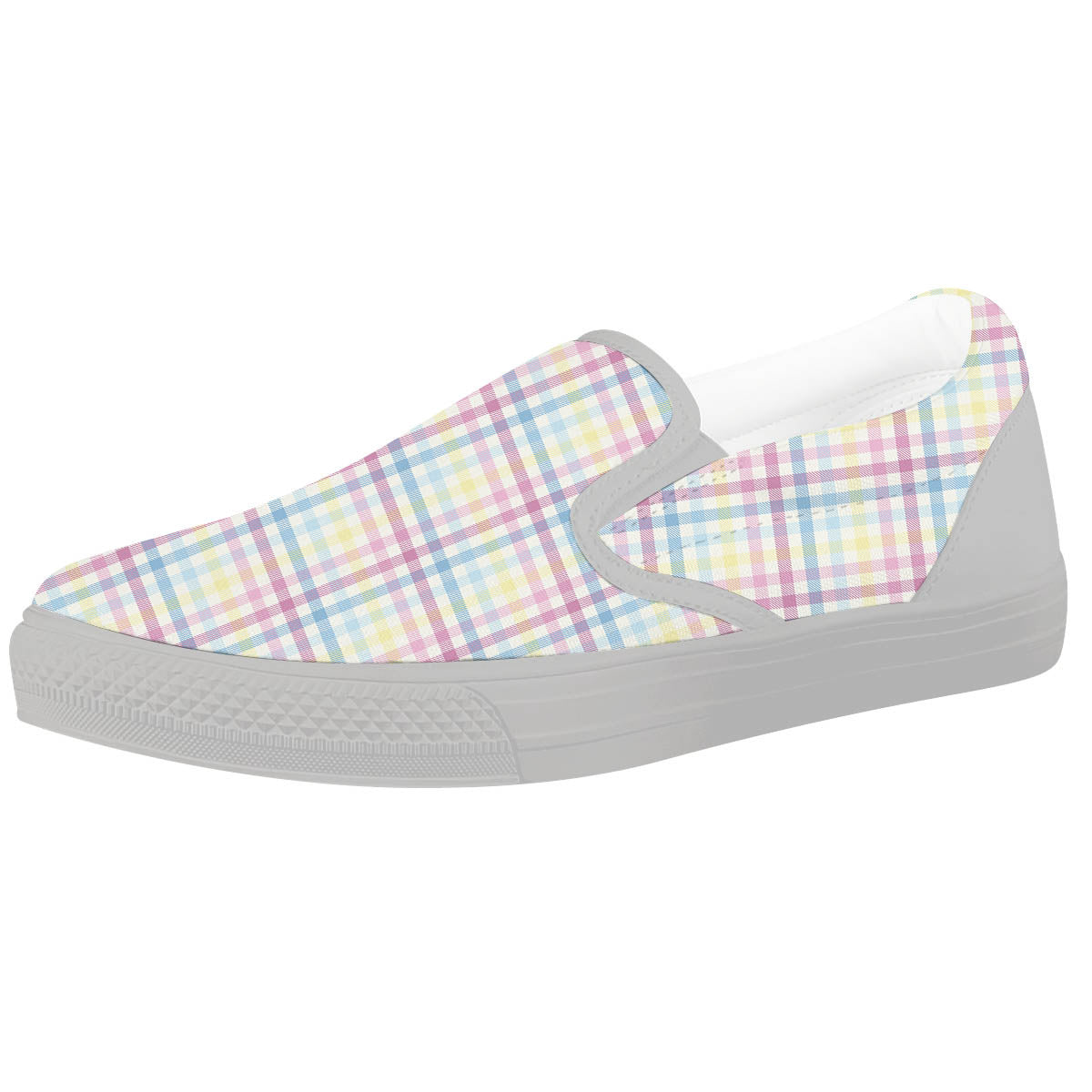 Pastel Plaid Cotton Candy Print Pattern White Slip On Shoes-grizzshop