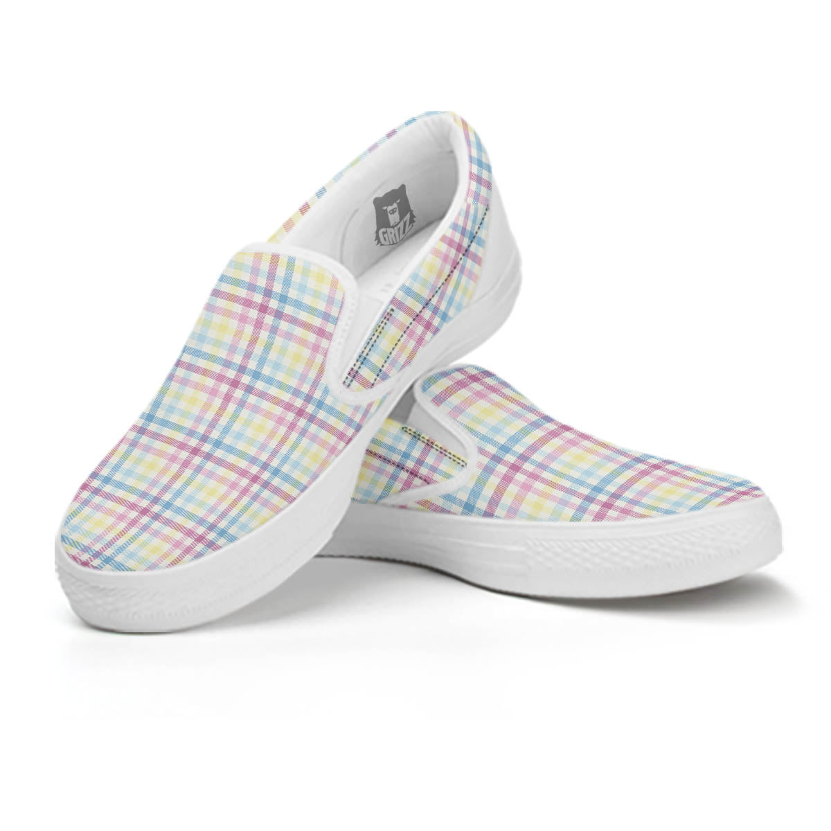 Pastel Plaid Cotton Candy Print Pattern White Slip On Shoes-grizzshop