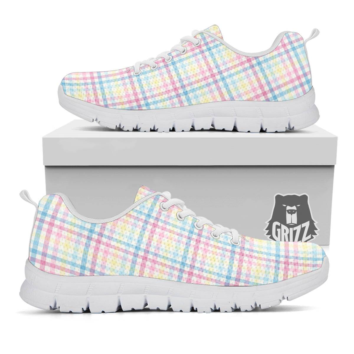 Pastel Plaid Cotton Candy Print Pattern White Sneaker-grizzshop