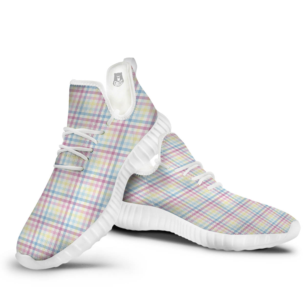 Pastel Plaid Cotton Candy Print Pattern White Walking Shoes-grizzshop