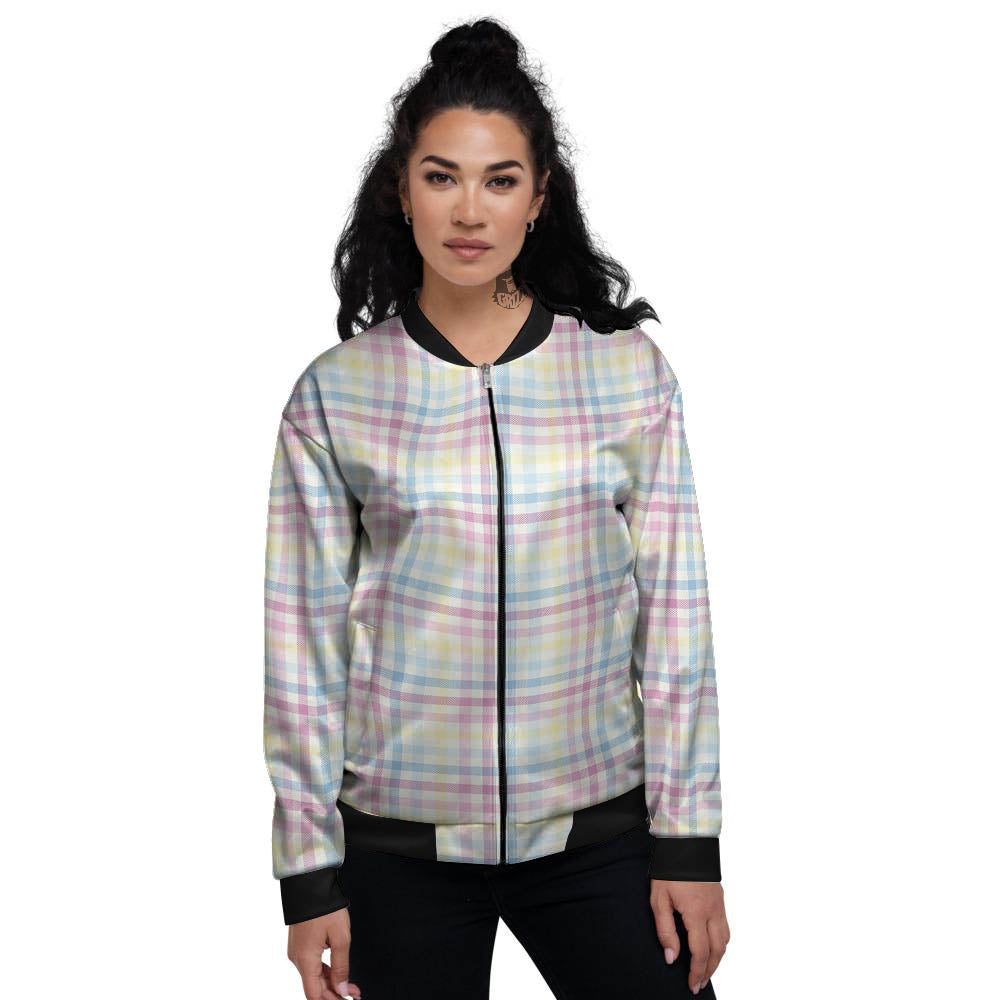 Pastel Plaid Cotton Candy Print Pattern Women's Bomber Jacket-grizzshop