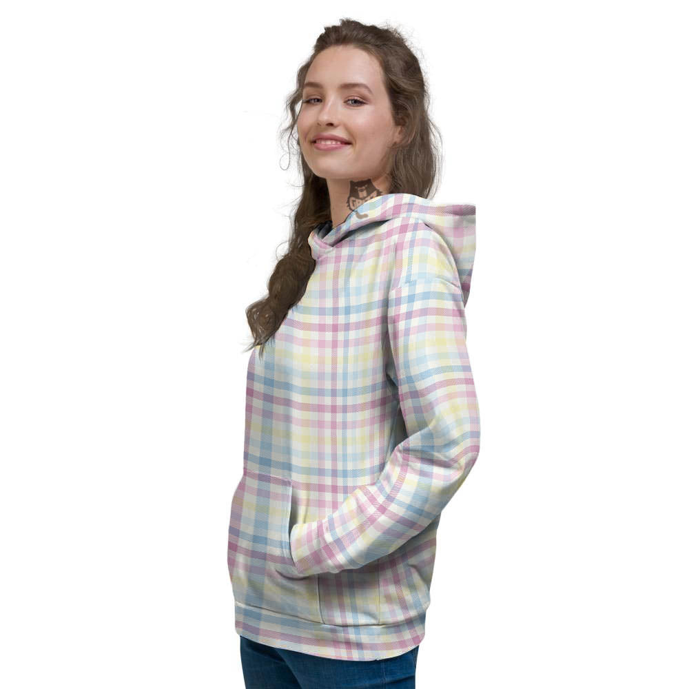 Pastel Plaid Cotton Candy Print Pattern Women's Hoodie-grizzshop