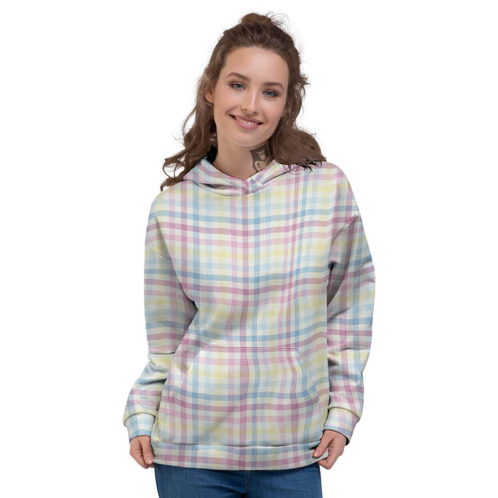 Pastel Plaid Cotton Candy Print Pattern Women's Hoodie-grizzshop