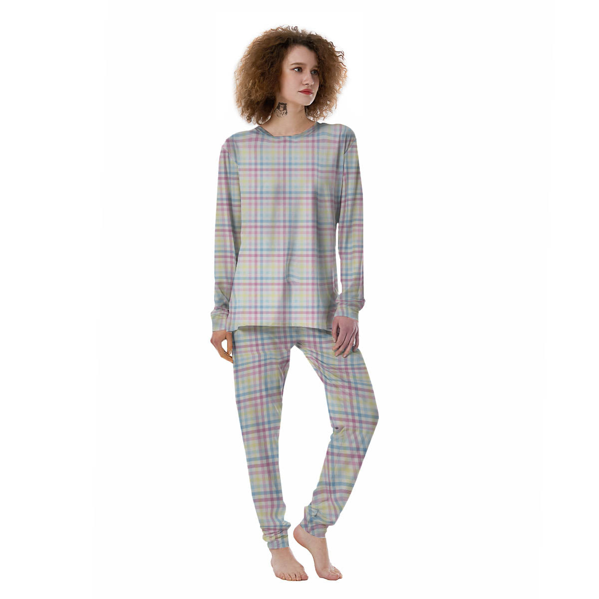 Pastel Plaid Cotton Candy Print Pattern Women's Pajamas-grizzshop