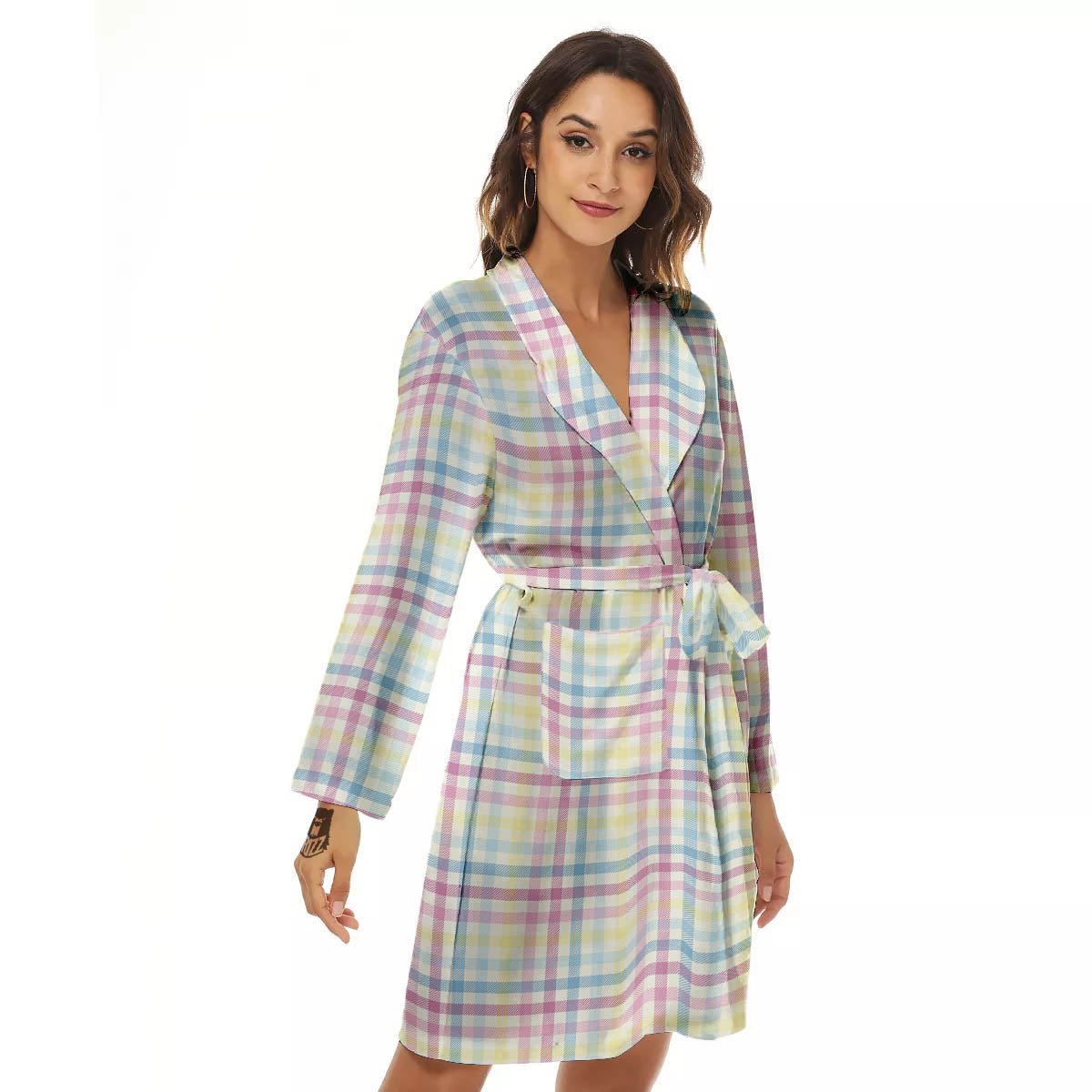 Pastel Plaid Cotton Candy Print Pattern Women's Robe-grizzshop