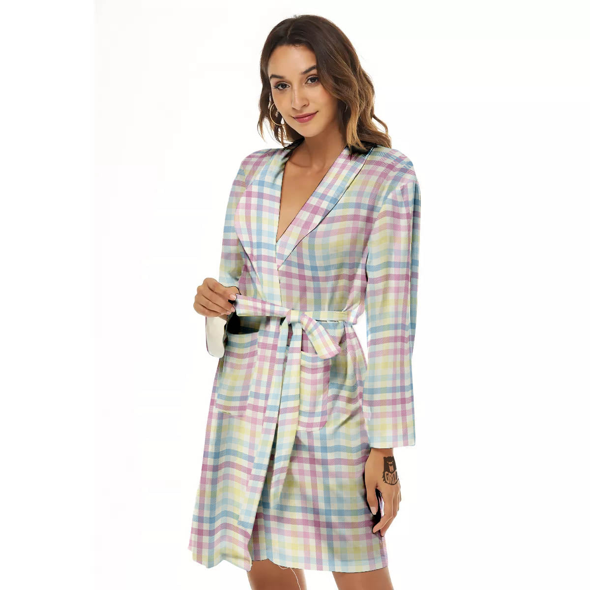 Pastel Plaid Cotton Candy Print Pattern Women's Robe-grizzshop