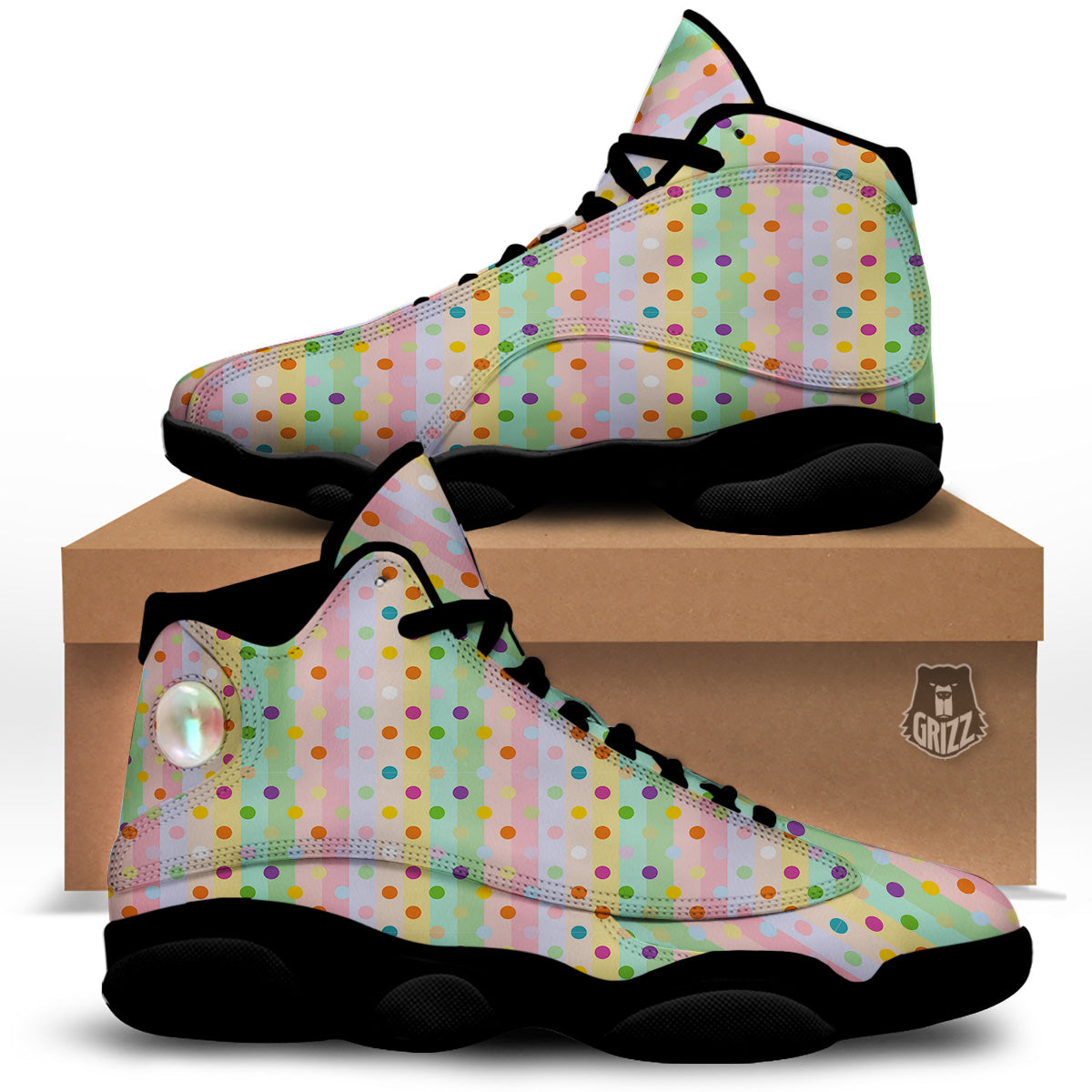 Pastel Polka Dots Print Pattern Black Basketball Shoes-grizzshop