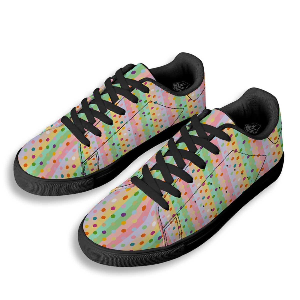 Pastel Polka Dots Print Pattern Black Low Top Sneakers-grizzshop