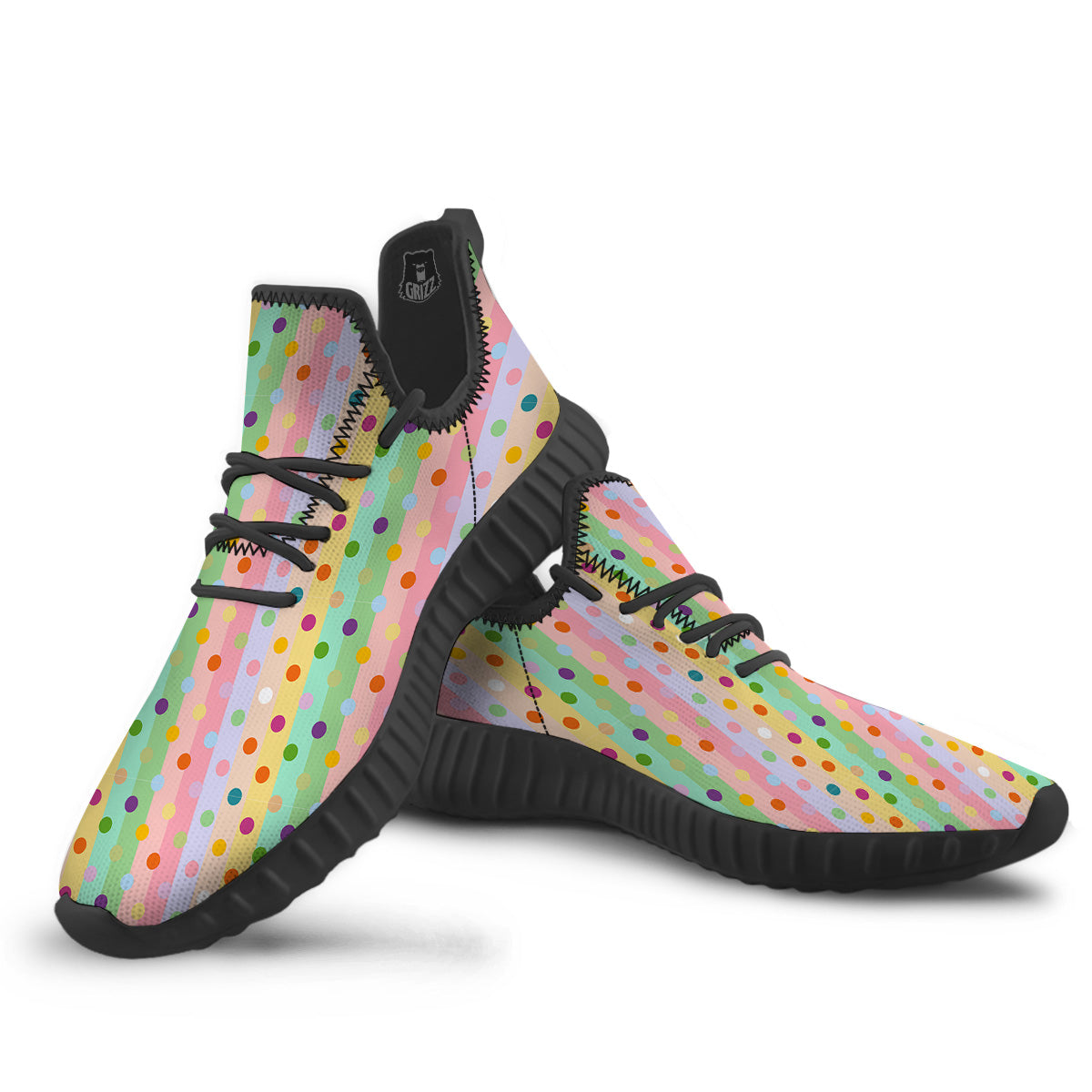 Pastel Polka Dots Print Pattern Black Walking Shoes-grizzshop