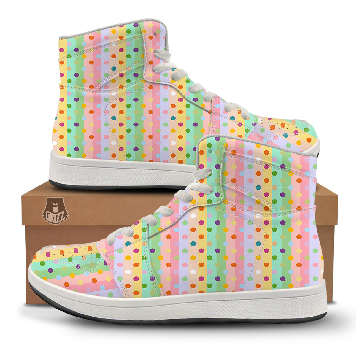 Pastel Polka Dots Print Pattern High Top Sneakers-grizzshop