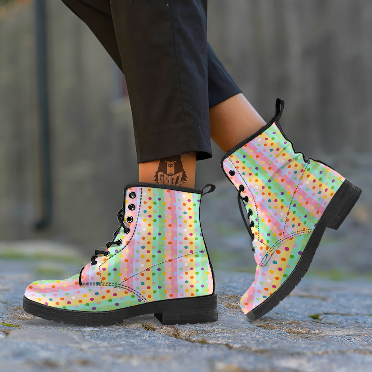 Pastel Polka Dots Print Pattern Leather Boots-grizzshop