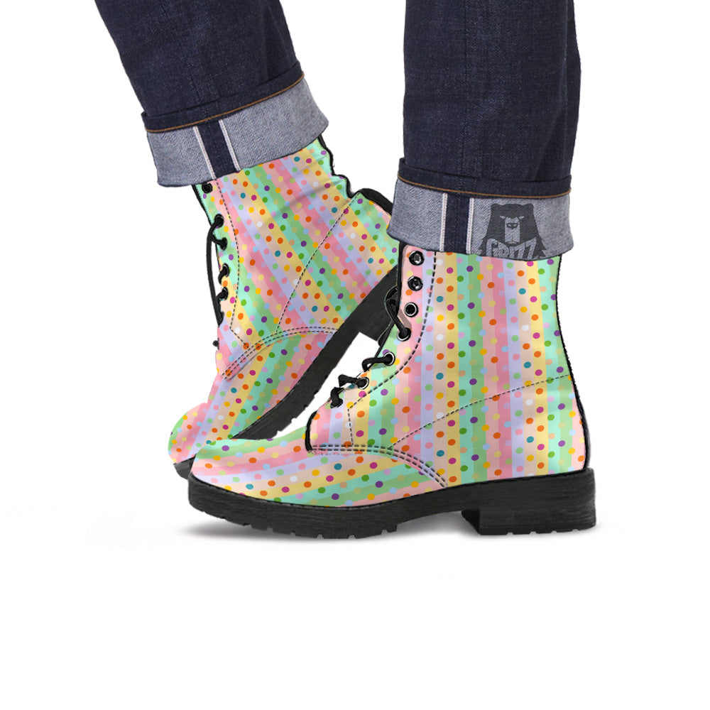 Pastel Polka Dots Print Pattern Leather Boots-grizzshop