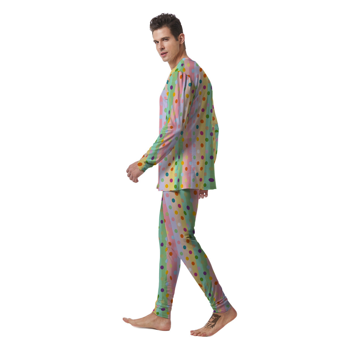 Pastel Polka Dots Print Pattern Men's Pajamas-grizzshop