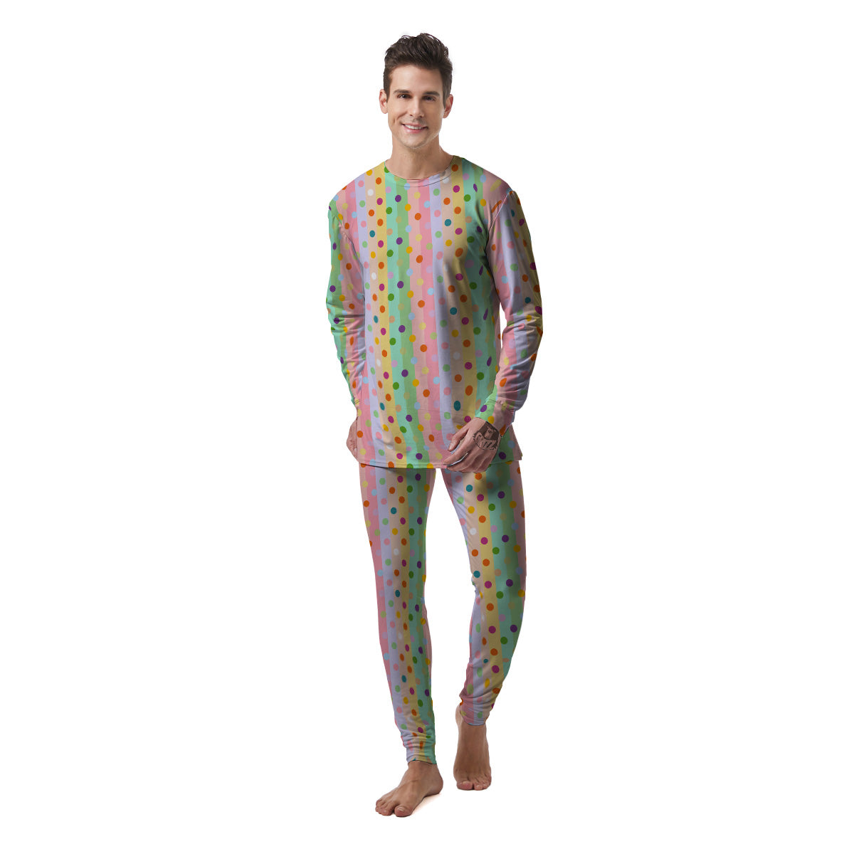 Pastel Polka Dots Print Pattern Men's Pajamas-grizzshop