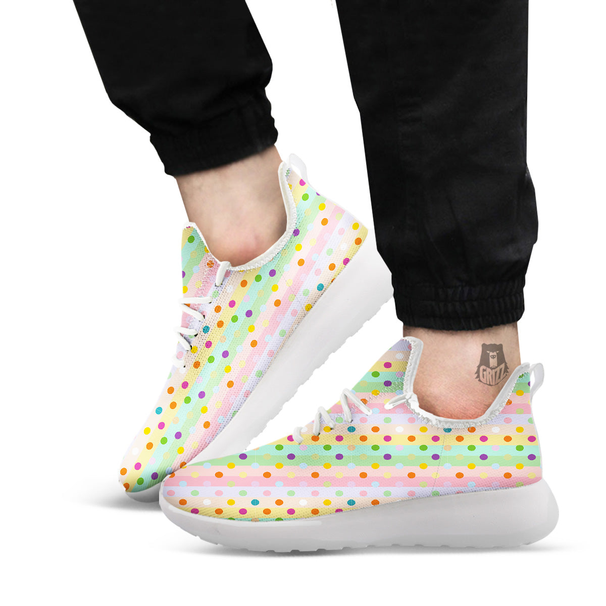 Pastel Polka Dots Print Pattern White Athletic Shoes-grizzshop