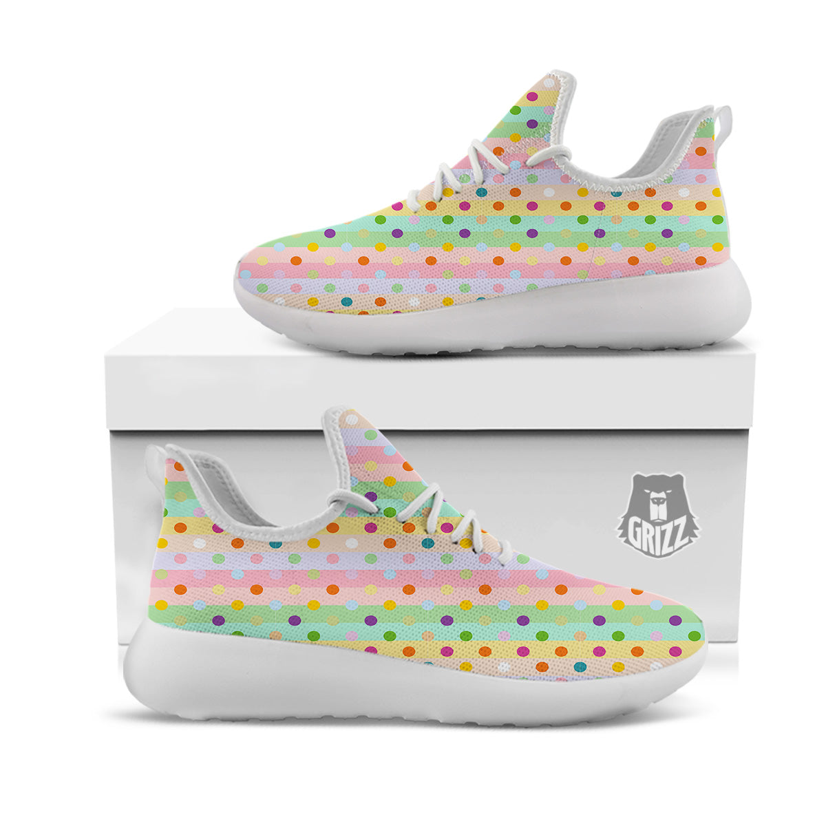 Pastel Polka Dots Print Pattern White Athletic Shoes-grizzshop
