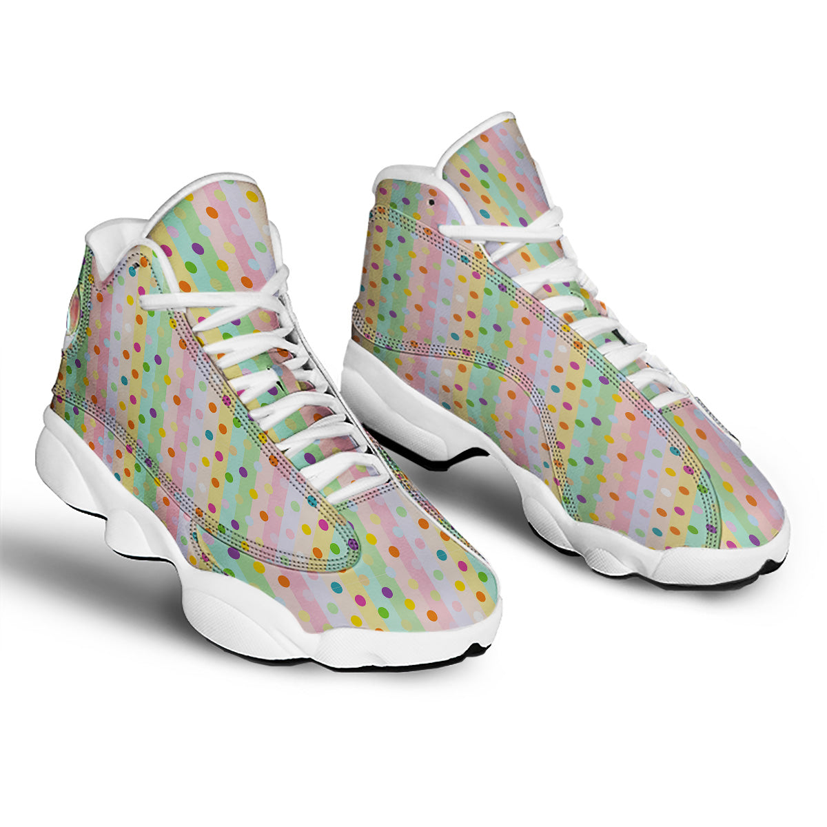 Pastel Polka Dots Print Pattern White Basketball Shoes-grizzshop