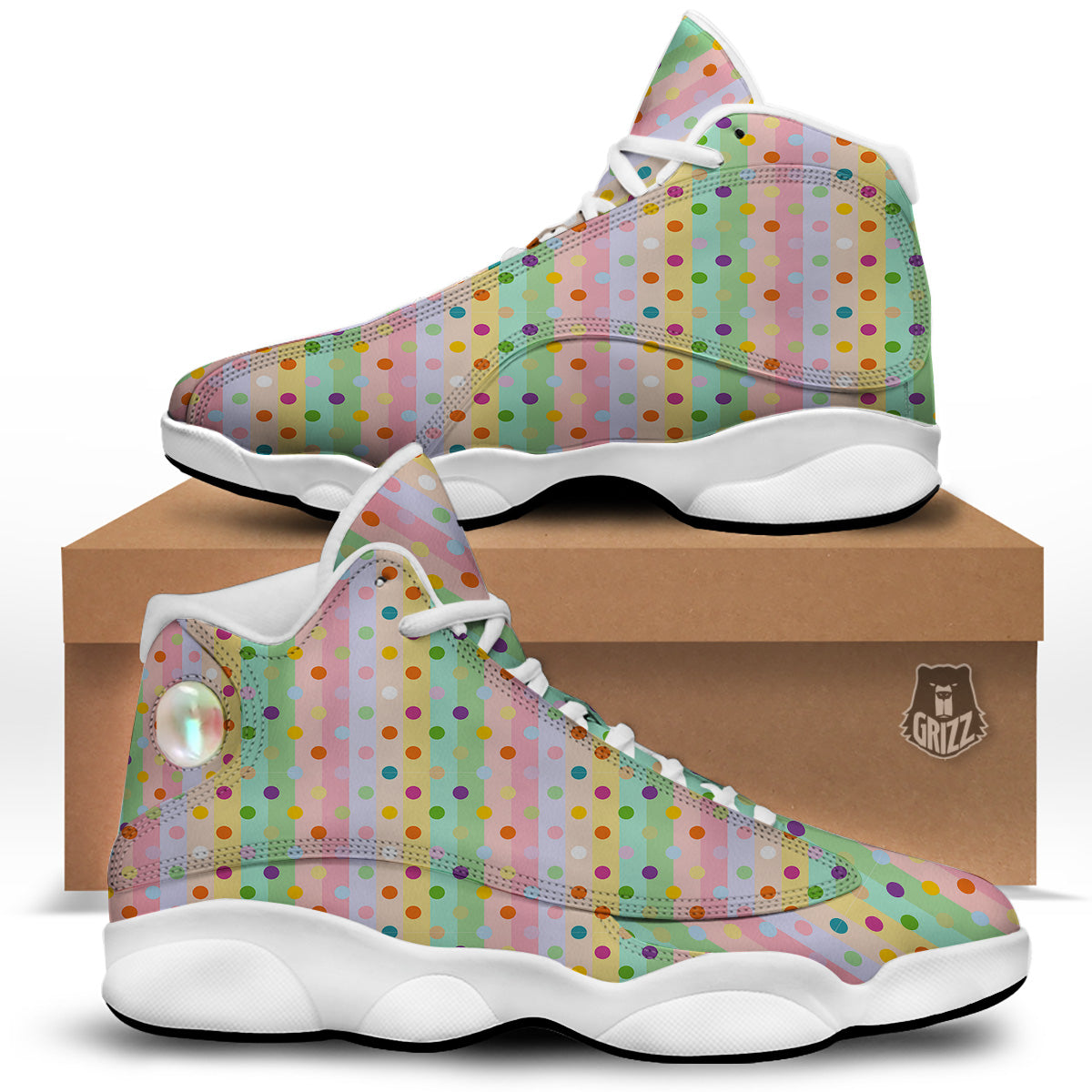 Pastel Polka Dots Print Pattern White Basketball Shoes-grizzshop
